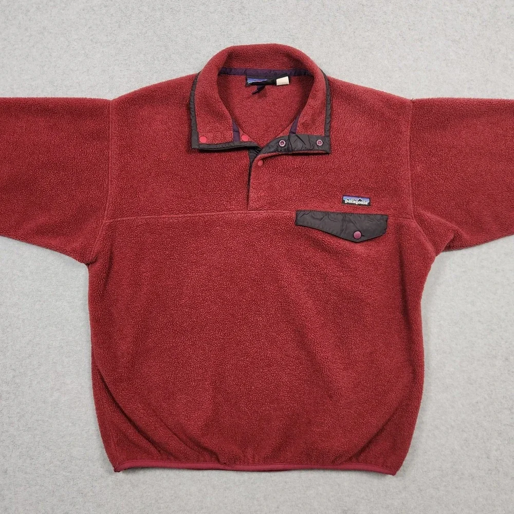 Vintage Patagonia Synchilla Mens Medium Red Pullover Snap T Fleece 90s